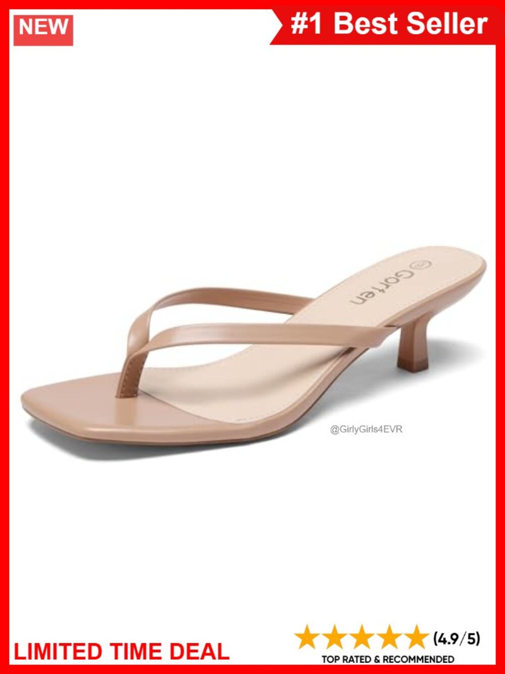 Kitten Heel Thong Sandals Square Toe Slip On Faux Leather